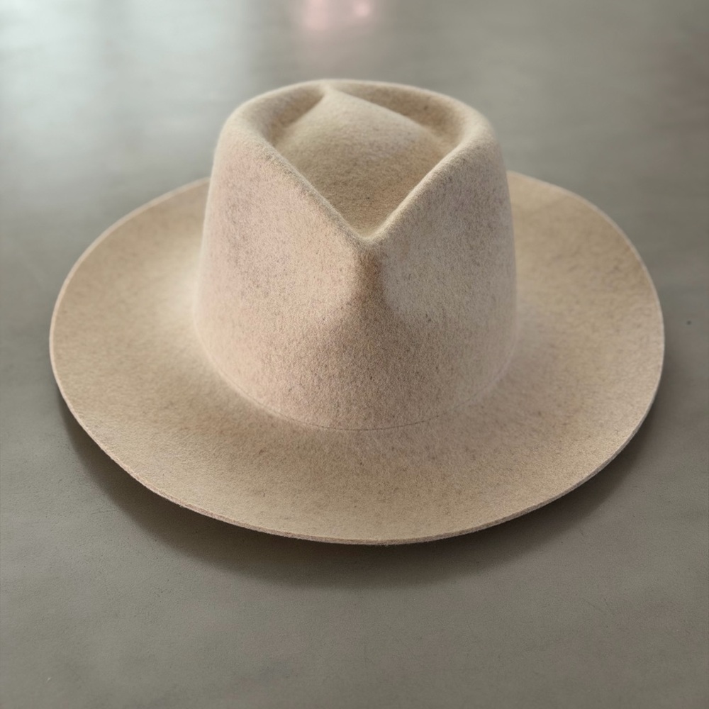 Brand New Gigi Pip Wide Brim Felt Fedora Hat - Neutral Beige